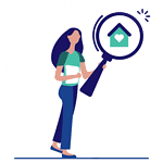 Location avec option d'achat - leasing immobilier Illustration d'une femme partant à la recherche du bien immobilier qui lui convient